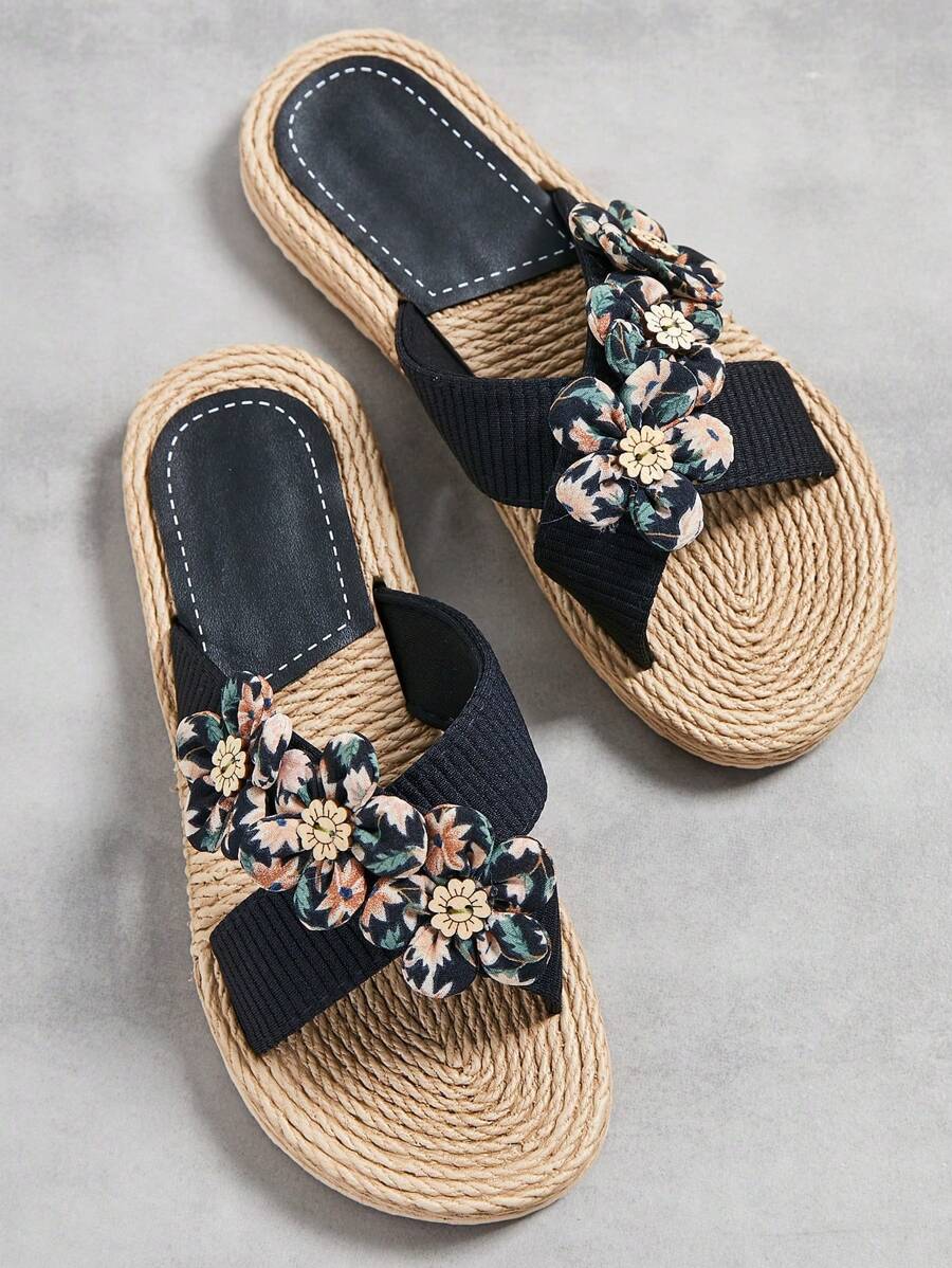 Flower Decor Cross Strap Slides,Beach Outfits,Slippers Women