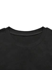 Women Solid Color Crew Neck Casual Short Sleeve T-Shirt And Pants Set - Black - View 5