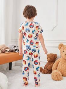 Young Boys' Simple Colorful Robot/Head/Elephant Printed Short Sleeve T-Shirt And Long Pants Pajamas - Multicolor - View 2