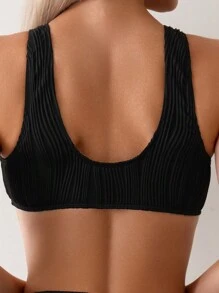 SHEIN Swim Ladies Plain Bikini Set Carnival Summer Beach - Black - View 4
