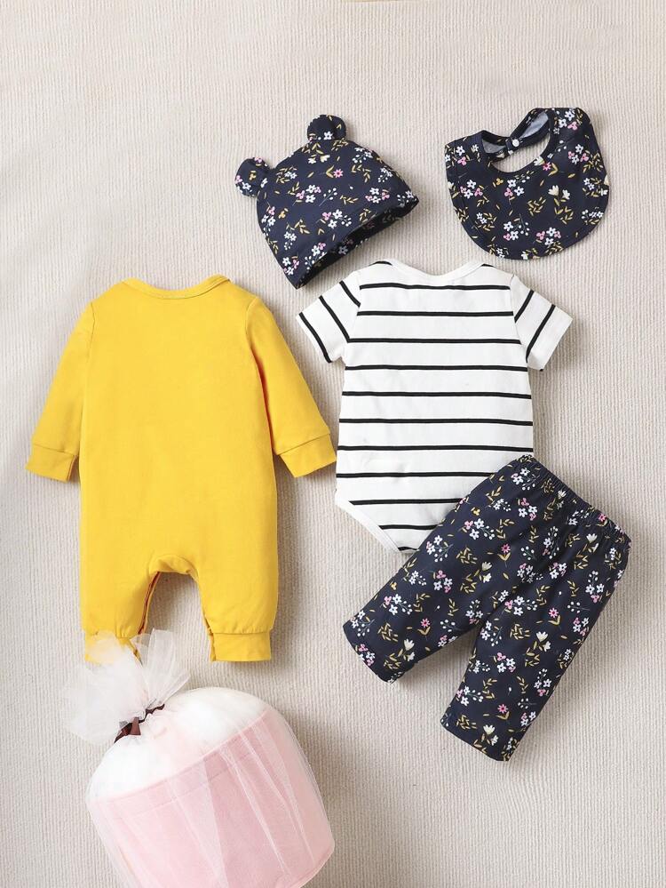 6pcs Infant Boys' And Girls' Casual Printed Gift Set For Spring And Autumn, Daily Wear