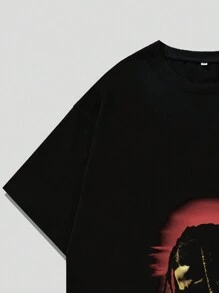 ROMWE MEN Street Life Men's Short Sleeve Round Neck T-Shirt Suitable For Daily Wear In Spring And Summer, School - Black - View 3