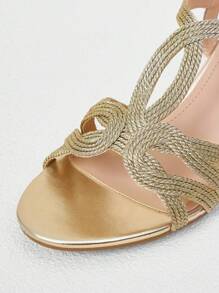 Styleloop Champagne Women's Thick High Heel Open Toe Round Toe Sandals, French Style Resort Season High Heel Sandals For Summer Vacation Shoes Summer Boho Feels Vintage Cottagecore Frenchy Shoes Spring Shoes Spring Break Easter
