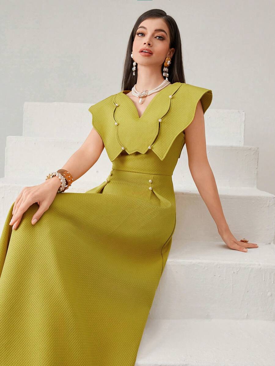 Modelyn Ladies' Elegant Beaded Dress Long Evening Dresses - Yellow - View 1