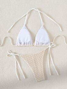 Swim Mod Summer Beach Hollow Out Two Pieces Bikini Set - Apricot - View 2