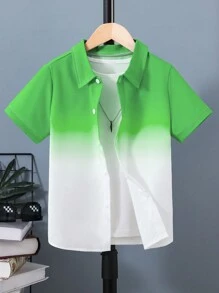 SHEIN Cậu bé Tween Biến đổi dần Ngắn tay Áo sơ mi - màu xanh lá - Xem 1