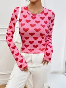 SHEIN Unity 女款心形圖案印花修身 T 卹 - 黑色 - 查看 3