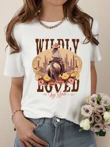 SHEIN LUNE Của phụ nữ Mẫu In Ngắn tay Áo thun - trắng - Xem 5