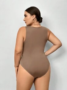 SHEIN Essnce 3 件大尺寸圓領荷葉邊露背連身衣 - 駝色 - 查看 4