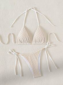 Swim Mod Summer Beach Hollow Out Two Pieces Bikini Set - Apricot - View 5