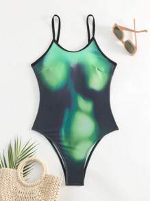 SHEIN Swim Bộ đồ bơi một mảnh nhuộm loang mùa hè Carnival - Nhiều màu - Xem 3