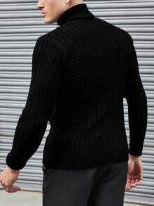 RueChic Men'S High Collar Long Sleeve Twist Knit Sweater - Black - View 2