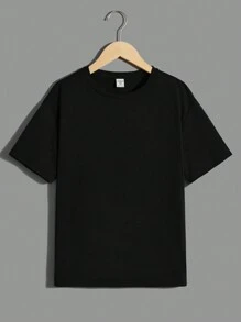 SHEIN 4 cái/bộ Cậu bé Tween Giải trí Phong cách đường phố Màu thuần Vòng cổ Lỏng lẻo phù hợp Ngắn tay , Mỗi Màu sắc một miếng - Nhiều màu - Xem 6