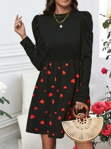 SHEIN LUNE In Trái tim Vá lại Tay áo chân cừu Đầm - Nhiều màu - Xem 4