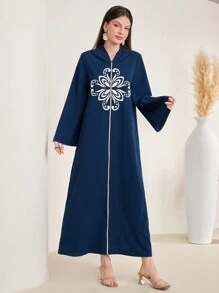 Al Najma Women's Embroidery Detail Hooded Long Sleeve Djellaba Dress - Blue - View 4