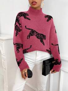 SHEIN Clasi 女式下垂肩動物圖案立領毛衣