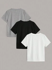 SHEIN 適合青少年男孩的時尚休閒圓領短袖t恤 - 灰色 - 查看 2