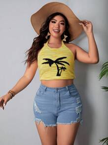 SHEIN EZwear 大尺碼女款仿舊牛仔短褲 - 藍色 - 查看 5