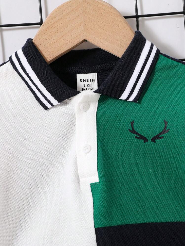 Baby Boys' Color Block Flat Collar Pullover And Casual Shorts Set