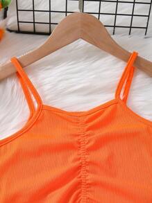 SHEIN 2pcs/Set Tween Girls' Ruffled Cami Top And Flared Pants - Orange - View 3