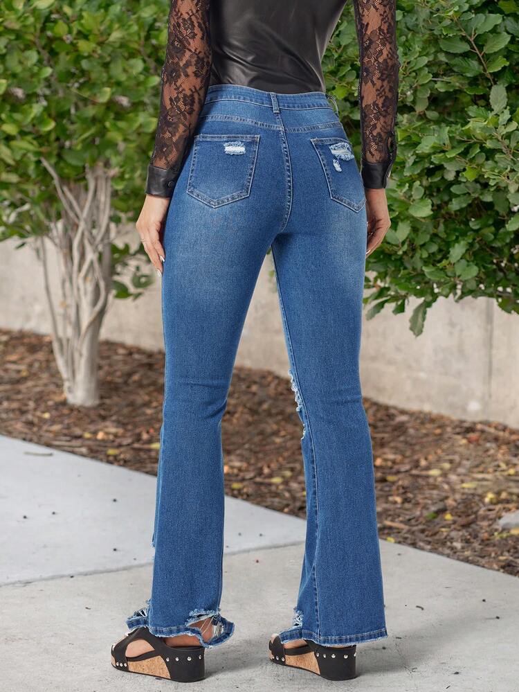 Women's Distressed Flared Denim Pants