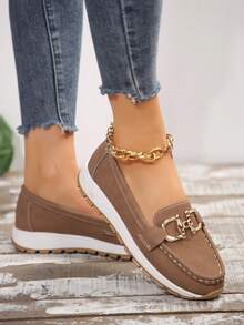 新款夏季镂空真皮女鞋，适合中年妈妈，软底坡跟鞋 - 棕色 - 查看 4