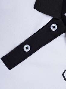 Camisa polo de manga curta com acabamento contrastante para meninos, casual de verão