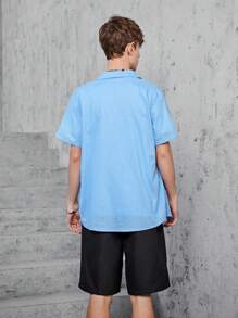 Conjunto De Dos Piezas De Camisa De Manga Corta Y Shorts De Color Sólido Para Adolescentes