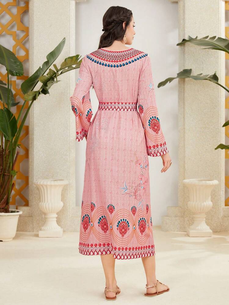 Women'S Random Printed Bell Sleeve Dress