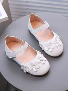 Children's Flower Princess Style Comfortable Closure Girls' Flat Shoes With Leather Upper - White - View 2