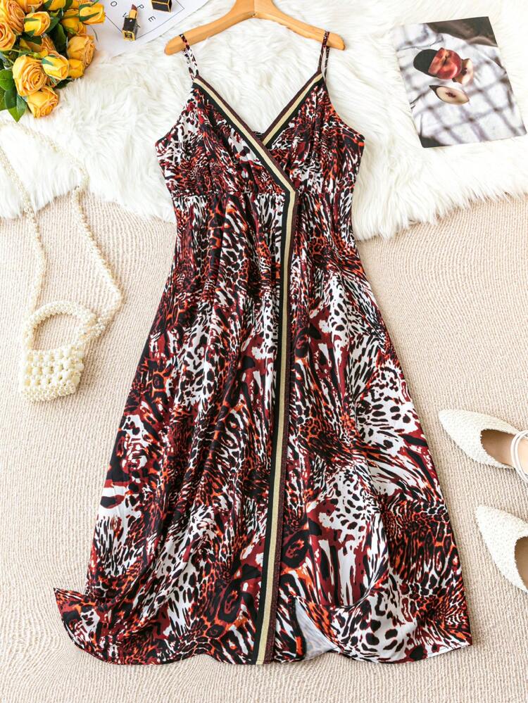 Plus Size Ladies' Leopard Print Spaghetti Strap Dress