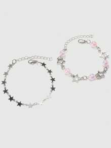 ROMWE Fairycore Bộ 2 chiếc/Bộ Vòng tay ngôi sao hồng và ngọc trai giả phong cách Y2k - Nhiều màu - Xem 3