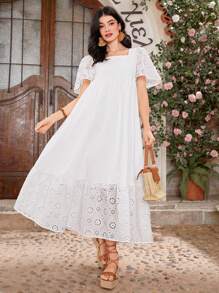 Seusyu Vestido De Muñeca Con Mangas De Mariposa Y Bordado Para Mujer - Blanco - Ver 7