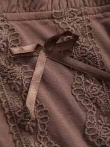 DAZY Áo thun tay dài cổ vuông viền ren, áo đi chơi, áo nhún bèo, quần áo mùa thu dễ thương - màu nâu - Xem 7