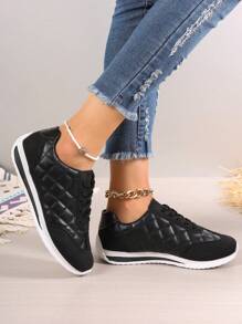 2025 Autumn Sneakers For Women Women's Autumn Lace-Up Sports Shoes, Fashionable And Versatile Casual White Shoes - Black - View 5
