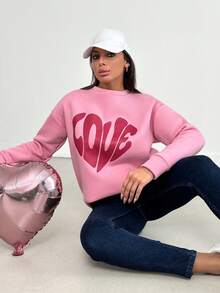 EURMUSE 女士愛心字母印花圓領運動衫