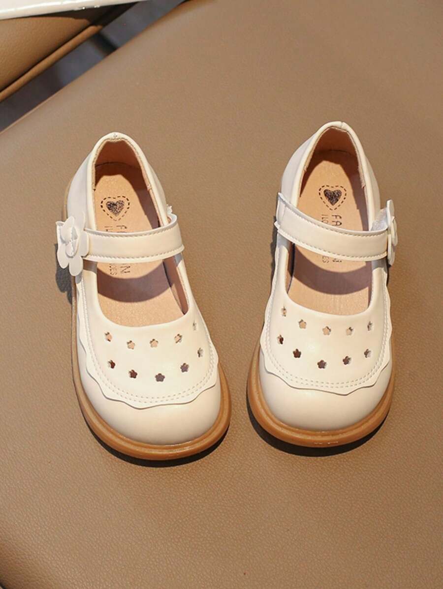 米色花朵中空設計可愛舒適時尚平底鞋（兒童款） - 米色 - 查看 1