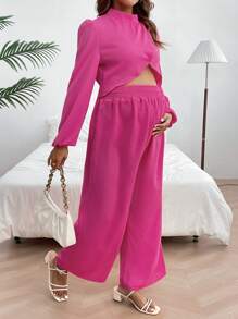 SHEIN Maternity Solid Color Casual 2pcs/Set