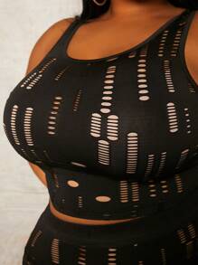 Slaydiva Plus Size Women'S Hollow-Out Tight-Fitting Two-Piece Set - Black - View 5