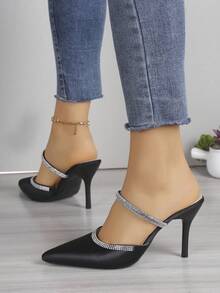 女性時尚黑色高跟鞋帶鑽石和尖頭 - 黑色 - 查看 4