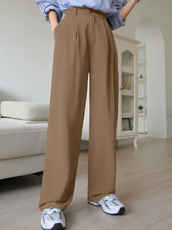 DAZY Solid Color Straight Leg Business Casual Suit Pants,Women Dress Pants