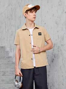 Teenage Boys' Short Sleeve Casual Shirt With Buttoned Front Patch Pocket - Camel - View 3