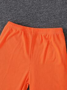 SHEIN 2pcs/Set Tween Girls' Ruffled Cami Top And Flared Pants - Orange - View 5