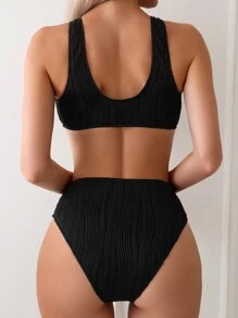 SHEIN Swim Ladies Plain Bikini Set Carnival Summer Beach - Black - View 2