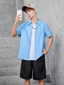 Conjunto De Dos Piezas De Camisa De Manga Corta Y Shorts De Color Sólido Para Adolescentes