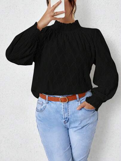 Vionelle Plus Size Solid Color Stand Collar Shirt Fall Cloth For Women