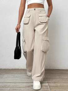 SHEIN LUNE Women's Solid Color Cargo Pants - Apricot - View 1