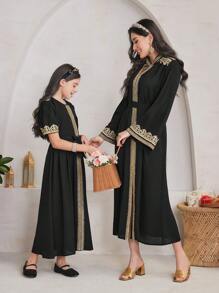 SHEIN Tween Girls' Elegant Gorgeous Party Dress With Color Blocking And Lace Decoration