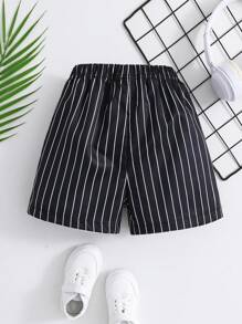 SHEIN 1pc Young Boys' Casual Striped Shorts, Summer Summer Holiday - Black - View 2