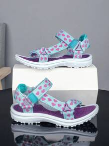 Dép đi biển hình trái tim cổ điển cho bé gái màu sắc tươi mới, có khóa dán hai hàng có thể điều chỉnh, đế chống trượt, đa năng và thời trang để mặc hàng ngày và các ngày lễ như Ngày lễ tình nhân - Nhiều màu - Xem 2